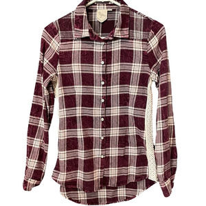 WHITE CROW Plaid Flannel Button Up Shirt Long Sleeve Crochet Side Detail Size XS